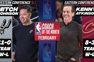 月最佳教练：米奇·约翰逊带领马刺11胜0负 阿特金森8胜3负当选