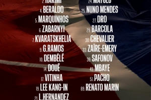 巴黎对阵摩纳哥大名单：登贝莱、阿什拉夫在列，若昂·内维斯缺席