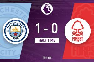 半场-曼城暂1-0森林 塞梅尼奥连场破门谢尔基妙传助攻