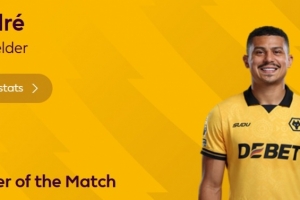 打进绝杀，英超官方：特林达德当选狼队2-1利物浦全场最佳