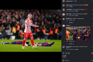 扎老东家的心！格子晒照背景是巴萨球员瘫倒，配文：这照片太狠了