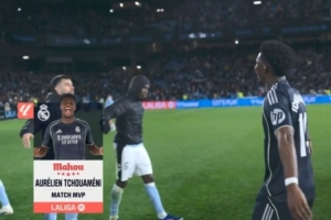 1进球1关键传球！琼阿梅尼当选皇马2-1塞尔塔一役全场最佳