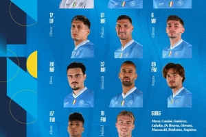 那不勒斯VS都灵首发：霍伊伦出战，德布劳内、卢卡库替补