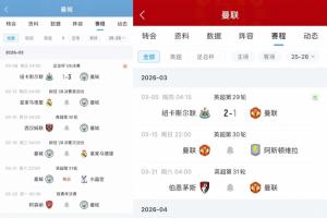 反差！曼联3-4月仅剩5场比赛+真空期23天，曼城4线8战魔鬼赛程