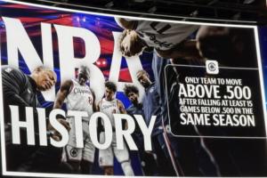 NBA历史首队！快船从6胜21负杀回来了！33胜32负终于超5成！