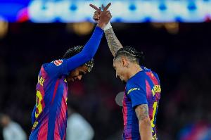 单赛季西甲有4人上演帽子戏法，为巴萨队史第三次做到