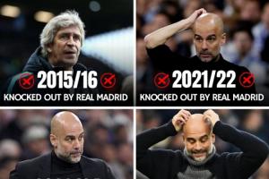 年年碰苦主！曼城欧冠淘汰赛已连续5年与皇马相遇，4次均遭其淘汰