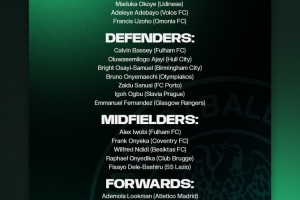 尼日利亚大名单：卢克曼、伊沃比、恩迪迪入选，奥斯梅恩缺席