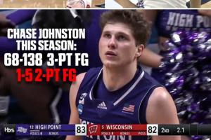 赛季唯一两分球是绝杀上篮！海波特大学后卫约翰斯顿助队爆冷晋级