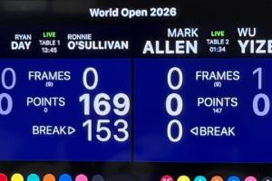见证历史！斯诺克世界公开赛，50岁奥沙利文打出单杆153分！
