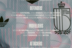 比利时队名单：德布劳内、卢卡库、多库、奥蓬达、特罗萨德在列