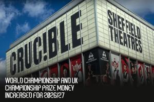 官方：2027斯诺克世锦赛冠军奖金62.5万镑！总奖金300万增长25%