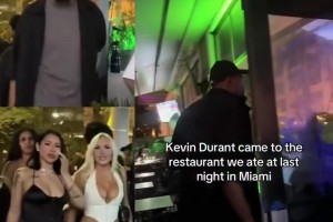 哇塞，小帅会玩啊！美媒晒视频：杜兰特带一群辣妹一起吃饭